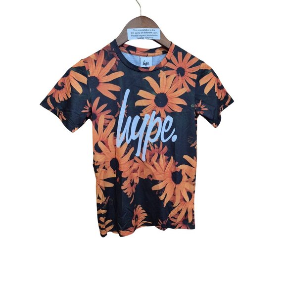 Hype. Black & Orange Floral T-Shirt 9-10Y Graphic Tee For Kids - Picture 3 of 5